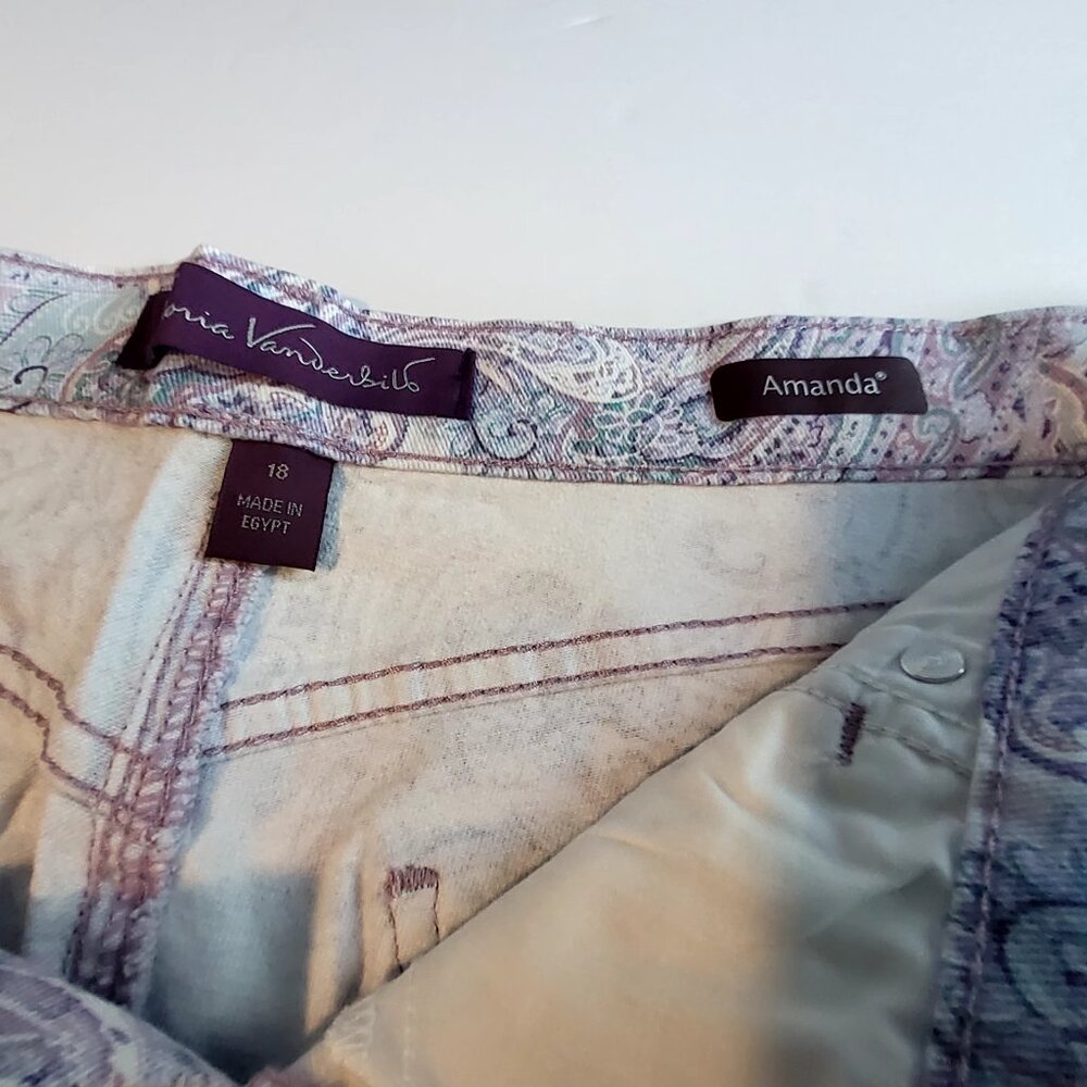 Gloria Vanderbilt Amanda Capri Jeans Lavender Kiss Prussian Paisley Print Size18 - Picture 4 of 16